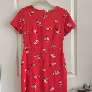 Coral Flowered Ponte-Knit Sheath Dress